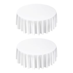 White Round Tablecloths 2 Pack, 120 Inches in Diameter, Stain- & Wrinkle- Resistant, Machine Washable Table Clothes