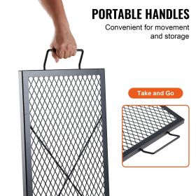 X-Marks Fire Pit Grill Grate, Rectangle Cooking Grate, Heavy Duty Steel Campfire BBQ Grill Grid with Handle & Support X Wire (size: 32 x 15 inches)