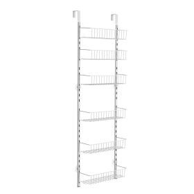 Over the Door Pantry Organizer, 6-Tier Pantry Organization and Storage, Heavy-Duty Steel Hanging Spice Rack, Adjustable Wall Seasoning Shelves (Color: White, Number of Layers: 6)